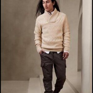 Banana Republic Men's Sky Textured Sweater Cream/Beige Size Small academia wool